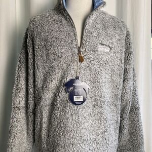 NWOT USA Palm Reversible Cozy Gray Sherpa Quarter-Zip Pullover
